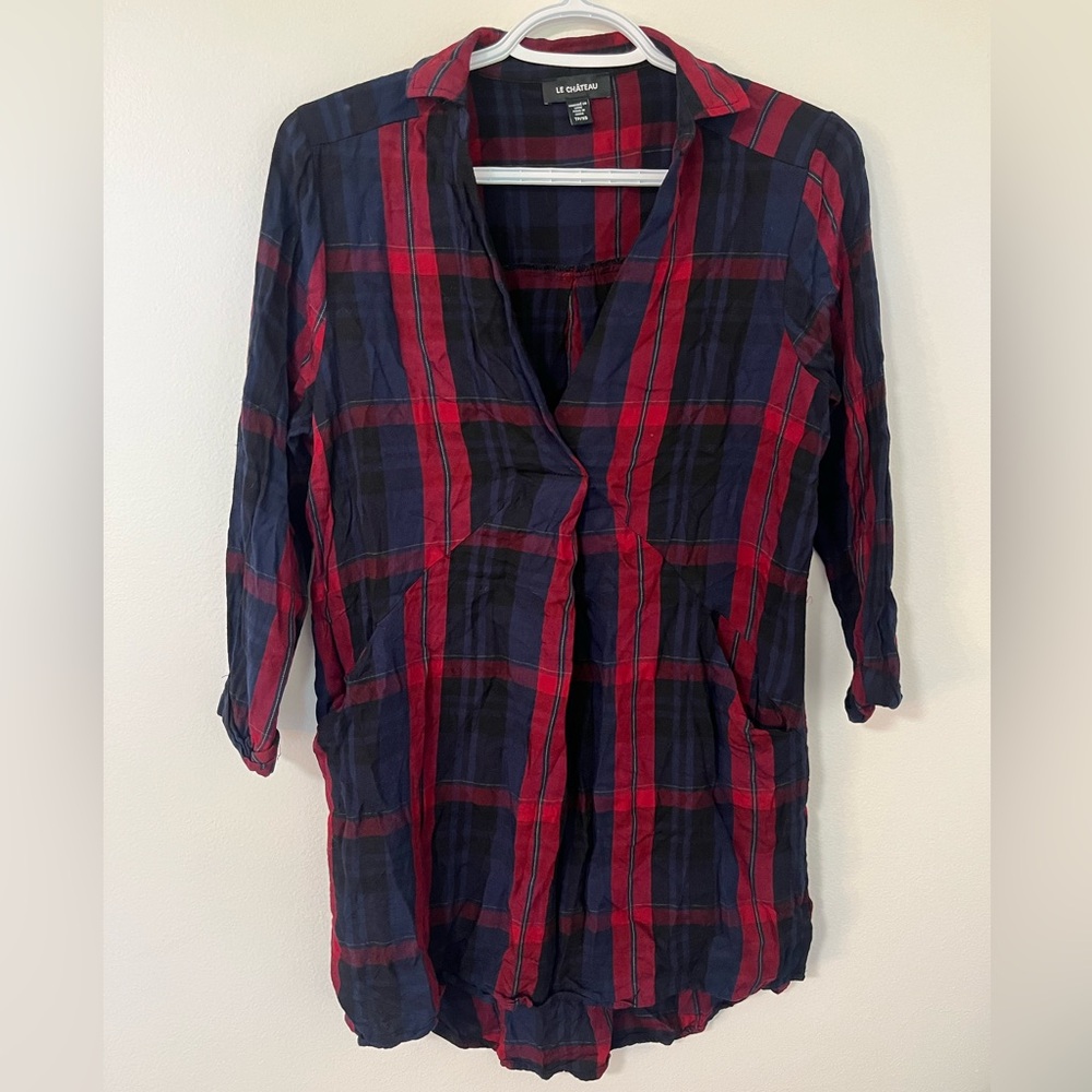 Women's Red and Black Plaid Top